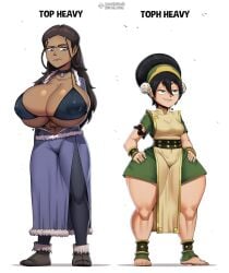 2girls arms_crossed arms_crossed_under_breasts ass avatar_the_last_airbender big_ass big_breasts black_hair blind bottom_heavy bra breasts brown_hair bubble_butt busty clothing dark-skinned_female dark_skin fat_ass female female_only hands_on_hips huge_ass huge_breasts katara large_ass large_breasts lewdssonk light-skinned_female light_skin take_your_pick text thick_ass thick_thighs thunder_thighs top_heavy toph_bei_fong white_background wide_hips