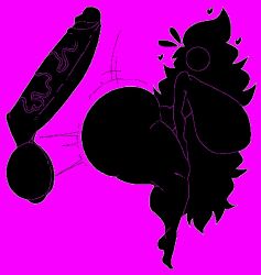 1boy 1girls alternate_version_available ass barefoot black_body breasts completely_nude completely_nude_female disembodied_penis female full_body hearts huge_ass huge_breasts male naked naked_female nude nude_female penis pink_background pink_outline side_view stickman twerking varix warning_sign