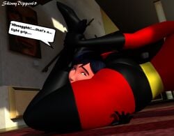 2girls 3d 3d_(artwork) black_hair choke_hold disney english_text female female_dominated female_dominating female_domination female_only femdom helen_parr heroine heroine_in_trouble larger_female leglock light-skinned_female light_skin long_hair mother_and_daughter multiple_girls older_female pixar skinnydipper69 smaller_female stuck superheroine teenage_girl teenager text the_incredibles thick_thighs thighs trapped_between_thighs violet_parr younger_female