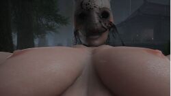 breasts_out dbd dead_by_daylight huntress_(dead_by_daylight) looking_at_viewer masked_female mommy naked tall_female