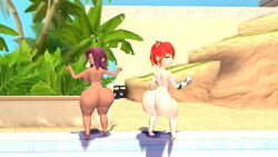 2girls 3d 3d_(artwork) ass_bigger_than_head barefoot belle_fontiere big_ass breasts clapping_ass clapping_butt clapping_buttocks clapping_cheecks clapping_cheeks completely_naked completely_naked_female completely_nude completely_nude_female desti_(smg4) female female_only full_body garry's_mod gmod kaibernation multiple_girls naked naked_female nude nude_female pool poolside smg4 twerking