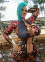 1girls 3d abs big_breasts big_thighs bikini cd_projekt_red curvaceous curvaceous_body curvaceous_female curvaceous_figure curvaceous_thighs curvy curvy_body curvy_female curvy_figure curvy_hips curvy_thighs cyberpunk_2077 hype3d muscular muscular_female tattoos thick thick_ass thick_hips thick_legs thick_thighs v_(cyberpunk_2077) valerie_(cyberpunk_2077) voluptuous voluptuous_female water