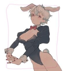 bunny_ears bunny_girl bunnysuit canon_genderswap cleavage cowboy_shot female female_only genderswap_(mtf) ginko_sakata gintama gintoki_sakata looking_at_viewer medium_breasts nail_polish oeee_eee playboy_bunny red_eyes red_nails rule_63 short_hair shrug_(clothing) solo very_short_hair white_hair