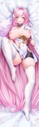 absurdres bare_shoulders black_shorts breasts censored cleavage clothing_cutout dakimakura_(medium) dakimakura_design dress elbow_gloves elysia_(herrscher_of_human:_ego)_(honkai_impact) elysia_(honkai_impact) falling_petals female gloves hair_between_eyes highres honkai_(series) honkai_impact_3rd jpg large_breasts long_hair looking_at_viewer lying mosaic_censoring nipples on_back on_bed petals pink_hair purple_eyes pussy shorts side_cutout solo thighhighs thighs triquetra very_long_hair white_dress white_gloves white_thighhighs white_veil xfate zettai_ryouiki