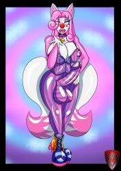 absurd_res anthro canid canine clown clownification clownpocalypse corruption fox furry futanari gynomorph herm hi_res hyper_balls hypnosis intersex kate/kai ladyfoxheart latex male_focus mammal mind_control original_character transformation true_fox twintails_(disambiguation) witheverypatch