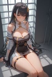 1female 1girls ai_generated baizhi_(wuthering_waves) big_breasts breasts clothed clothed_female clothing commentary_request english_commentary hd hi_res highres light-skinned_female light_skin sfw sitting thighs very_high_resolution wuthering_waves