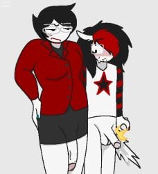 1boy 1girls allieboy annoyed annoyed_expression big_penis black_hair black_shirt black_skirt blue_nails blush blushing cum cumshot curvy curvy_figure emo erect_penis erection female futanari glasses hand_on_hip homestuck homestuck^2 homestuck_oc horse horse_ears horse_tail intersex jake_martens_(allieboy) jane_crocker looking_at_penis male oc oc_x_canon original_character penis red_hair red_nails red_necklace red_shirt red_suit small_penis snakebite_piercing snakebites star_symbol surprised surprised_by_penis surprised_expression surprised_eyes surprised_face surprised_look sweat sweatdrop sweating white_shirt white_skin