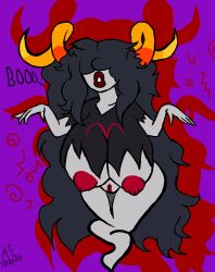 alien aradia_megido black_hair_female colored_skin effigy female ghost grey_skin grey_skin homestuck homestuck_troll horn horns long_hair long_hair_female partially_clothed pussy spooky torn_clothes troll