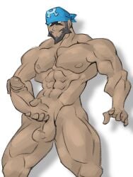 archie_(pokemon) balls bara beard big_penis boner erection facial_hair headkerchief male male_only masturbation muscles muscular nintendo nude penis phosbara pokemon solo solo_male team_aqua