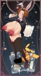 alternate_breast_size big_areola big_breasts big_penis bunny_ears bunny_girl bunny_tail bunnysuit cum_drinking delia_ketchum_(pokemon) massive_breasts mostly_nude pasties pikachu pokémon_(species) pokemon pokemon_(species) sex sweat tagme tagme_(artist) tagme_(character) thick_thighs thighhighs