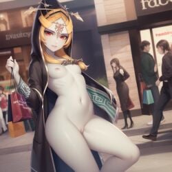 1girls ai_generated big_breasts black_bra breasts clothing female female_only happy long_hair midna nintendo pointy_chin public ruptuorie solo the_legend_of_zelda the_legend_of_zelda:_twilight_princess twili_midna twilight_princess