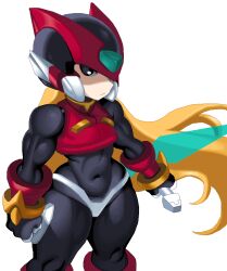 1boy android bodysuit femboy male_only mega_man mega_man_zero navel riso robot thighs zero_(mega_man)