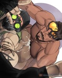2boys anal anal_sex apex_legends ass cum cum_in_ass cum_on_body gay ghostgocensorme goggles_on_forehead looking_at_viewer male/male male_only masked_male mirage_(apex_legends) muscular_male octane_(apex_legends) penetration