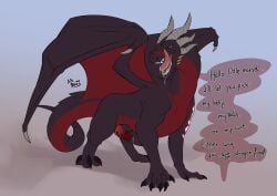 1boy 3_toes 4_fingers 6_horns absurd_res ambiguous_feral ambiguous_gender arm_tattoo black_body black_scales bodily_fluids claws cock_vore cuntboy cuntboy_sans_balls digitigrade dragon draken_sjacharytiss drakrothiken drakrothiken_sjacharytiss drooling european_mythology feet feral fingers genital_fluids genitals glowing glowing_markings grin herm hermaphrodite hi_res horn intersex looking_at_viewer male male_focus male_only maleherm markings multi_genitalia multi_horn mythological_creature mythological_scalie mythology open_mouth penile penis precum pussy quadruped red_body red_eyes red_scales saliva scales scalie smile solo solo_focus speech_bubble tabirs tail tattoo teeth text toe_claws toes tongue tongue_out unbirthing vaginal_penetration vore western_dragon wet wings