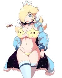 1girls bikini blonde_hair blue_eyes c_starlett coat crown female female_only mario_(series) nintendo panties princess_rosalina winter_peach_(driverbunny37)