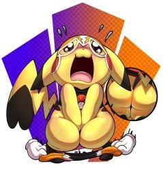1girls ass bottomless covering embarrassed female lkiws pikachu pikachu_libre pokemon tagme
