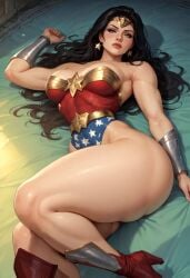 1girls ai_generated ass bazoombasakimbo belt big_ass big_breasts black_hair blue_eyes breasts cleavage curvaceous curvy curvy_body curvy_female curvy_figure dc dc_comics dcau female heroine justice_league justice_league_unlimited light-skinned_female light_skin on_knees solo superhero superhero_costume superheroine thick_thighs tiara voluptuous voluptuous_female wide_hips wonder_woman wonder_woman_(series)