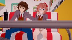 18yo 3d best_friends besties blue_eyes brown_hair childhood_friend childhood_friends coral_pink_hair diner edit edited feeling_good feeling_pleasured fingering_partner koikatsu mc_(doki_doki_literature_club!) open_mouth public_fingering public_masturbation rubbing_pussy sayori_(doki_doki_literature_club) teenage_boy teenage_girl teenagers trying_not_to_moan trying_to_be_quiet yellow_eyes
