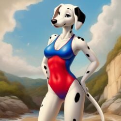 101_dalmatians ai_generated anthro breasts canine female female_only perdita swimsuit