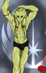 abs alien arm_ring black_underwear bulge green_skin kit_fisto looking_at_viewer male male_only nautolan red-box underwear