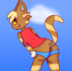 animal_crossing ass feline furry katt_(animal_crossing) nintendo red_shirt savex