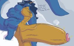 2022 anthro balls biceps big_balls big_muscles big_penis big_tail blue_body blue_hair body_hair chest_hair countershading dragon english_text erection facial_hair genitals glans hair hi_res huge_balls huge_cock huge_tail hyper hyper_balls hyper_genitalia hyper_penis hyper_tail male male_anthro muscular muscular_anthro muscular_male mythological_creature mythological_scalie mythology nude penis pink_glans scalie solo tail text triceps vein veiny_penis white_balls yellow_body yellow_countershading yellow_penis zephyr_(zephyrchill) zephyrchill