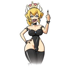 bowsette futanari genderswap intersex latex mario_(series) middle_finger new_super_mario_bros._u_deluxe nintendo pooph white_background