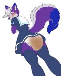 1girls anthro blue_fur body_fur diaper female female_only furry furry_only hypermess looking_down looking_pleasured messy_diaper multicolored_fur paws purple_eyes purple_fur scat school_uniform skirt solo solo_furry stinky_d0ggo tail tongue tongue_out white_fur