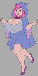 2d animated animated_gif bimbo bowtie cinderella_(fairy_tales) cleavage clothed dress fairy fairy_godmother floating fuckerman game_cg huge_breasts idle large_breasts looking_at_viewer pink_hair plump solo solo_female thick_lips