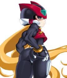 1boy android ass big_ass bodysuit femboy male_only mega_man mega_man_zero riso robot thick_thighs thighs zero_(mega_man)