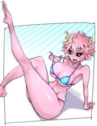 1girls abs arm_support ass barefoot big_ass bikini bikini_tug bimbo black_sclera breasts cleavage clothed collarbone curvy eyelashes feet female female_only highres horns huge_breasts humanoid large_breasts looking_at_viewer mina_ashido my_hero_academia nac000 navel open_mouth open_smile pink_hair pink_skin posing shiny_skin short_hair shounen_jump sitting smile soles solo solo_female teenager thick_thighs toes toned wide_hips yellow_eyes