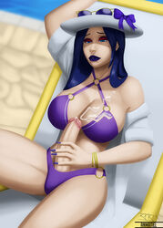 1futa alternate_costume anmatiel big_breasts bikini breasts caitlyn_kiramman cleavage cum cum_on_breasts cum_on_self dickgirl erection futa_only futanari intersex large_breasts large_penis league_of_legends masturbation penis pool_party_caitlyn pool_party_series solo