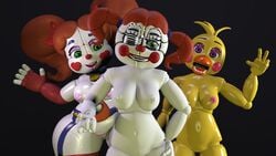 3d animatronic anthro avian baby_(fnafsl) breasts circus_baby circus_baby_(fnaf) female five_nights_at_freddy's five_nights_at_freddy's_2 group humanoid machine nipples nude pussy robot sexbot_circus_baby sister_location source_filmmaker toy_chica_(fnaf) video_games yaboiscout