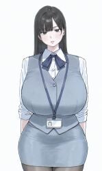 1girls big_boobs big_breasts black_hair black_hair_female blush boobs breasts clothed clothed_female female female_focus female_only large_boobs large_breasts light-skinned_female light_blush light_skin looking_at_viewer office office_clothing office_lady solo solo_female solo_focus