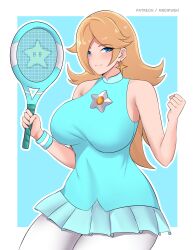 breasts mario_(series) mrdikwen pantyhose princess_rosalina rosalina tennis_racket tennis_uniform white_pantyhose