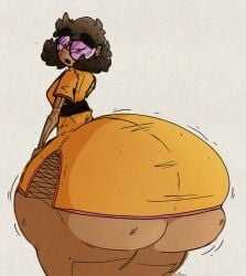 1girls ass breasts brown_hair dark-skinned_female dress eyebrows eyebrows_visible_through_hair female female_focus female_only glasses glasses_on_face hips hyper hyper_ass kuhlayduskopik large_ass looking_back quyen robot robot_girl robot_humanoid thick_thighs thighs wide_hips
