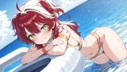 1girls ai_art ai_generated beachwear cleavage female_villain ginger_hair gundam_00 large_breasts nena_trinity red-haired_female red_hair villainess