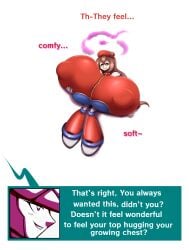 berkana breast_expansion cloud dazed dialogue entranced fondling_breast fondling_self fully_clothed groping_breasts groping_self happy_trance huge_breasts hypnosis iris_(mega_man) magic mega_man mega_man_x metachoke swirl