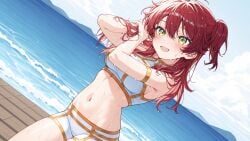 1girls ai_art ai_generated beachwear cleavage female_villain ginger_hair gundam_00 large_breasts nena_trinity red-haired_female red_hair villainess