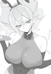 1girls artist_request black_and_white bodysuit boobs bunny_ears curvy demon demon_girl demon_horns duel_monster earrings female female_only gloves hi_res hips huge_breasts konami labrynth_of_the_silver_castle large_breasts leotard looking_at_viewer lovely_labrynth_of_the_silver_castle monochrome navel pointy_ears princess queen short_hair solo standing suit twin_drills twintails wings younger_female yu-gi-oh!