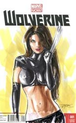 1girls 2017 big_breasts breasts brown_hair female female_only marvel nipple_bulge tagme_(artist) traditional_media_(artwork) x-23