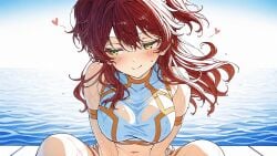 1girls ai_art ai_generated beachwear cleavage female_villain ginger_hair gundam_00 large_breasts nena_trinity red-haired_female red_hair villainess