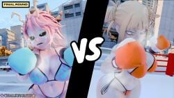 2girls 3d 3d_(artwork) ass big_ass big_breasts big_butt black_sclera boxing boxing_gloves boxing_ring breasts catfight chalkfights cleavage female_focus female_only fight fighting hair_buns himiko_toga horns huge_breasts large_ass large_breasts mina_ashido musk_clouds my_hero_academia pink_hair pink_skin ryona sweat sweaty_body sweaty_breasts thick thick_ass thick_thighs thighs vs yellow_eyes