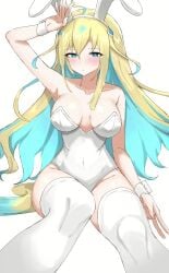 bunny_ears bunnysuit cuffs_(clothing) kumiyabe leotard neo_universe_(umamusume) old_art playboy_bunny playboy_bunny_leotard questionable solo solo_female thighhighs umamusume