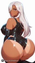1girl ai_generated artist_name ass bare_shoulders black_gloves black_thighhighs blizzard_entertainment breasts choker dark-skinned_female dark_skin elbow_gloves from_behind gloves hair_over_one_eye huge_ass kneeling large_breasts latex latex_gloves leotard lips long_hair looking_at_viewer looking_back nier nier:_automata nier_(series) overwatch overwatch_2 patreon purple_eyes questionable senpai_pixels sensitive shiny shiny_clothes shiny_skin simple_background solo tan tanlines thighhighs thighs vendetta white_background yorha_a2_(cosplay)