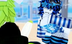 blocky_body blue_hair breasts green_hair imminent_sex moonyrr34 pale_skin presenting_cock roblox scene_hair