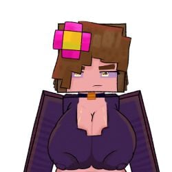 2d angry annoyed annoyed_expression bell_collar big_breasts blue_eyes breasts brown_hair drawn female flame flower_in_hair jenny_belle jenny_belle_(slipperyt) jenny_mod looking_at_viewer meme minecraft nipples nipples_visible_through_clothing png short_hair slipperyt solo swollen_breasts zlipyt2