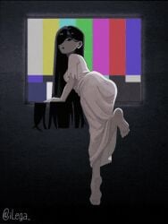 animated animated_gif animated_image back_view big_ass big_breasts big_butt big_thighs black_hair breasts clothing feet feet_focus female female_focus female_only foot ghost_girl gif grey_skin ilega long_hair looking_at_viewer red_eyes rubber sadako_yamamura the_ring yamamura_sadako