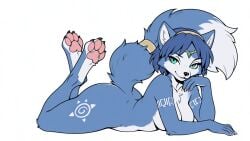 1girls ai_generated anthro anthro_female blue_fur curvy female female_anthro foot_focus fur furry krystal krystal_(star_fox) looking_at_viewer nintendo pawpads paws pink_pawpads pinup posing rareware self_upload solo solo_female star_fox the_pose thick voluptuous