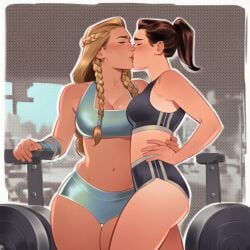 2girls ai_generated big_ass big_breasts big_thighs breasts brunnhilde curvaceous curvy curvy_figure digital_media_(artwork) european_mythology female genderswap genderswap_(mtf) gym hips hourglass_figure huge_ass huge_breasts huge_thighs kissing large_ass large_breasts large_thighs legs light-skinned_female light_skin marvel marvel_comics mature mature_female mythology norse_mythology peter_parker petra_parker phophopho rule_63 scandinavian_mythology slim_waist spider-man spider-man_(series) thick thick_hips thick_legs thick_thighs thighs thor_(series) valkyrie_(marvel) voluptuous waist wide_hips wide_thighs workout_clothes yuri